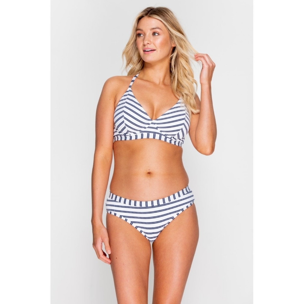Miss Mandalay Beachcomber Navy Stripe Underwire Halter Bikini Top and Bottoms